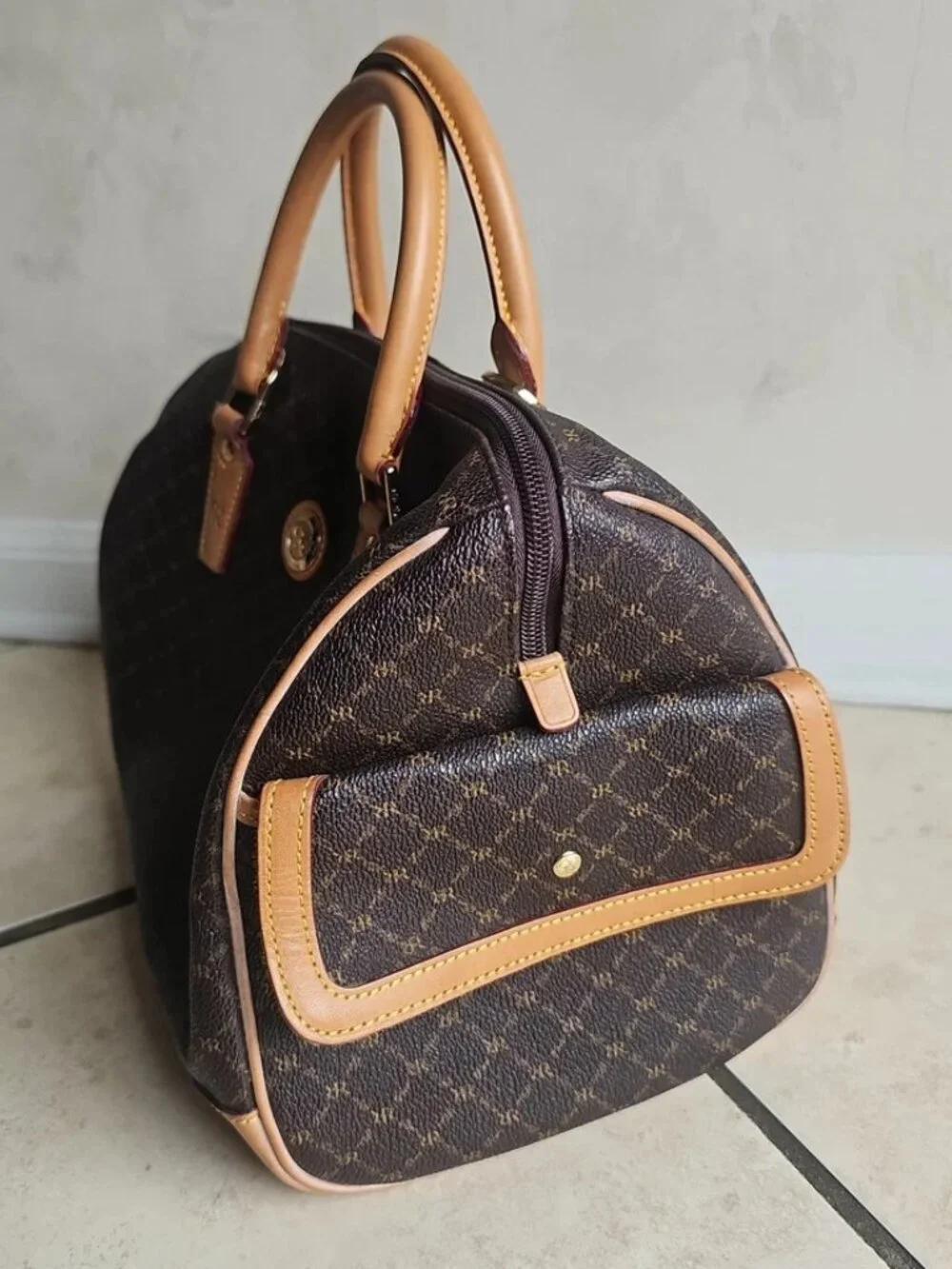 Rioni Signature Brown Top Handle Satchel Bag